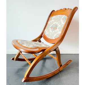 折りたたみロッキンチェア 送料込み ビンテージ アンティーク ゴブラン織 アンティーク 折りたたみ ロッキングチェア ロココ調 コブラン織り