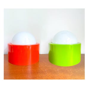 Vintage bright green or orange ceiling lamp with glass ball - bakelite - 70/80&#39;s