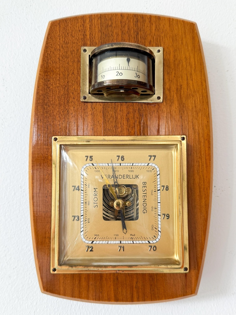 Square Barometer Vintage Wall Barometer With Thermometer | Mid-century Modern, Mid-20th ...