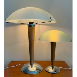 IKEA Kvintol 90s table lamp *New old stock* Small / X-Large - frosted glass, wood, chrome - Space age, mushroom