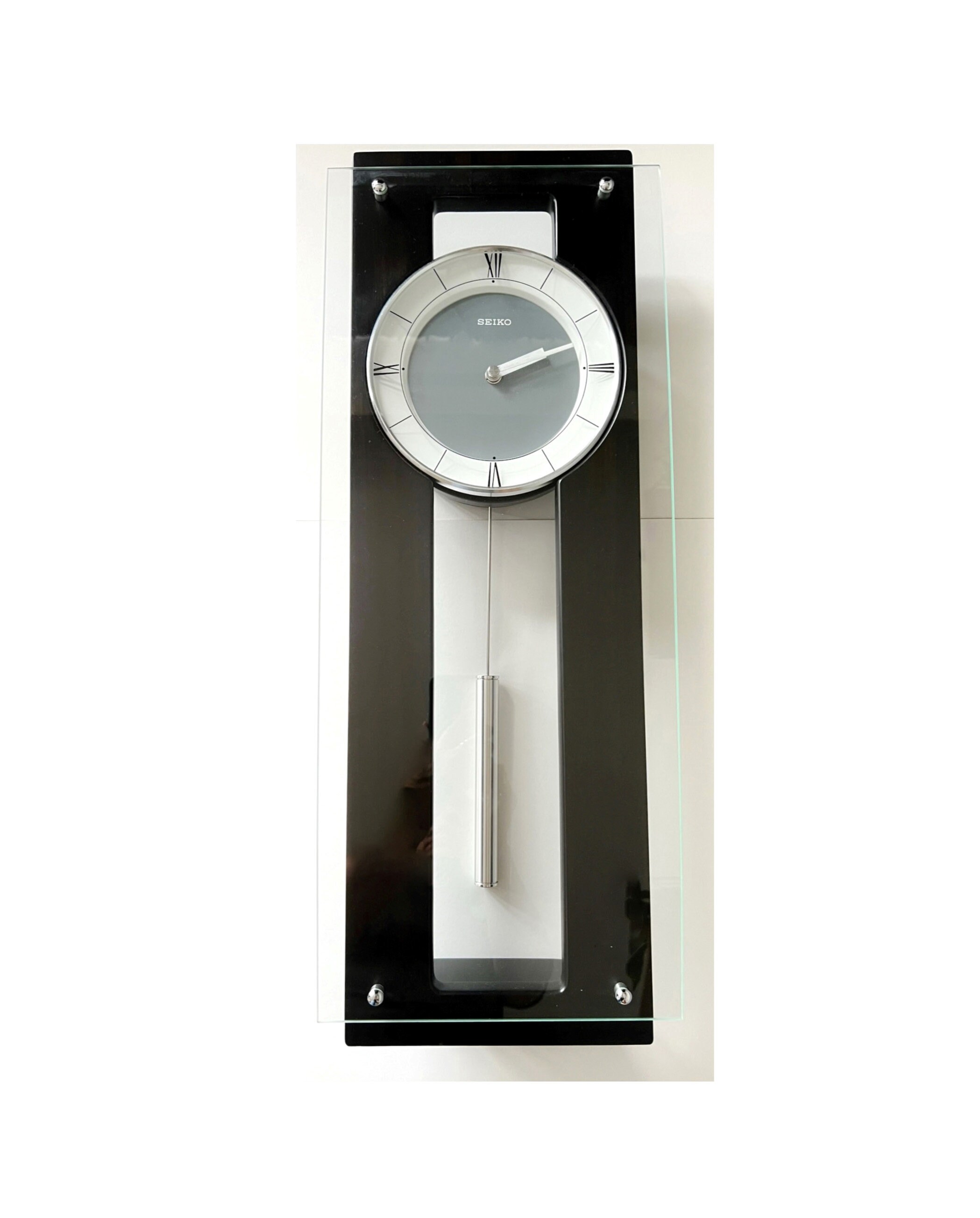 Seiko Pendulum Quartz Wall Clock Glass Dark Wood - Etsy