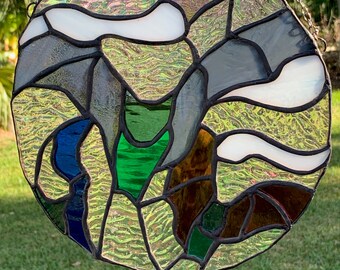 Halloween Stained Glass Sun Catcher: Jewel Tone Bats, Iridescent Clouds (8.5" Round)