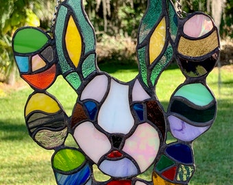 Stained Glass Bunny Suncatcher: Pastel Easter Eggs Decor