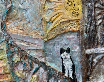 Hand Carved Witch's Library with Cats: Spooky Metallic Decor