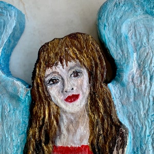 July 4th angel, wooden ornament. 8&quot; by 5&quot;, painted in acrylics. Carved in poplar wood with Dremel tool. Handmade, original piece.