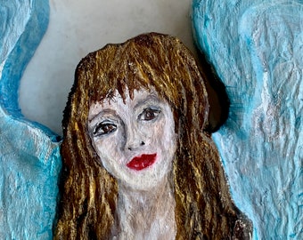 Handmade July 4th Angel Ornament: Carved Poplar Wood, Acrylic Paint