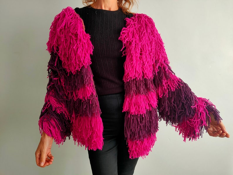 pink shaggy cardigan