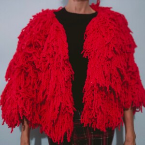 Red shaggy shop cardigan