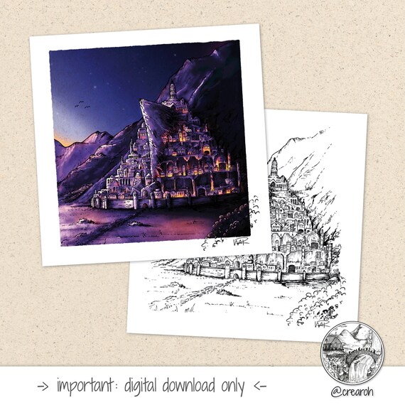 Minas Tirith gondor Illustration purple Version Tolkien 