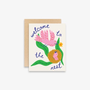 Bienvenue dans la Nest Card | Nouvelle carte bébé | de voeux | Coloré | Typographie | Oiseau