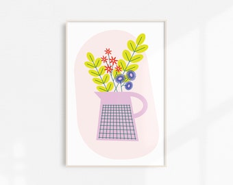 Bouquet Watering Can Print | Flower Print | Wall Art | Funky | Colorful | Illustration | Bold | Wall Art | Home Decor | Print | Gift