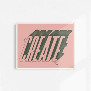 Create Print Typography Print Font Colorful Illustration Bold Wall Art Home Decor Print Gift Green on Pink