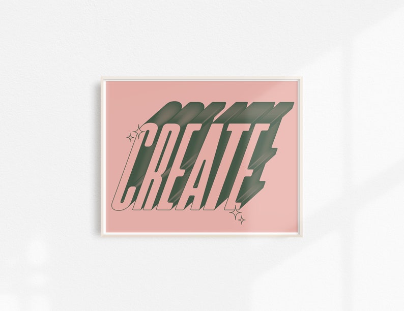 Create Print Typography Print Font Colorful Illustration Bold Wall Art Home Decor Print Gift Green on Pink