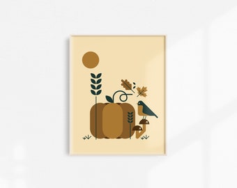 Autumn Print | Autumnal Print | Typography Print | Fall Print | Gift | Wall Art | Home Decor | Wall Print | Leaf | Pumpkin | Bird | Mushroom
