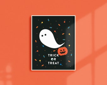 Trick or Treat Print | Ghost Print | Pumpkin | Illustration | Bold | Wall Art | Home Decor | Print | Gift