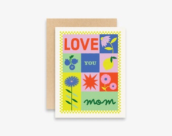 Love You Mom Card | Mother's Day Card | Greeting Card | Colorful | Typography | Geometric