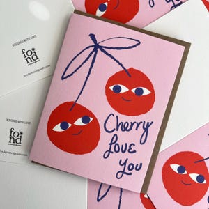 Cerise je t'aime carte | Saint-Valentin | carte d'anniversaire | de voeux | Coloré | Typographie