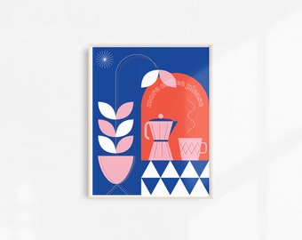 More Coffee Please Print | Mid Century Modern Print | Colorful | Illustration | Bold | Wall Art | Home Decor | Print | Gift