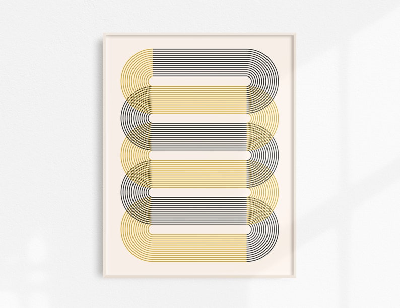 Curvy Print Minimal Print Geometric Print Colorful Pattern Illustration Gift Bold Wall Art Home Decor Print Wall Print Yellow/CharcoalGray