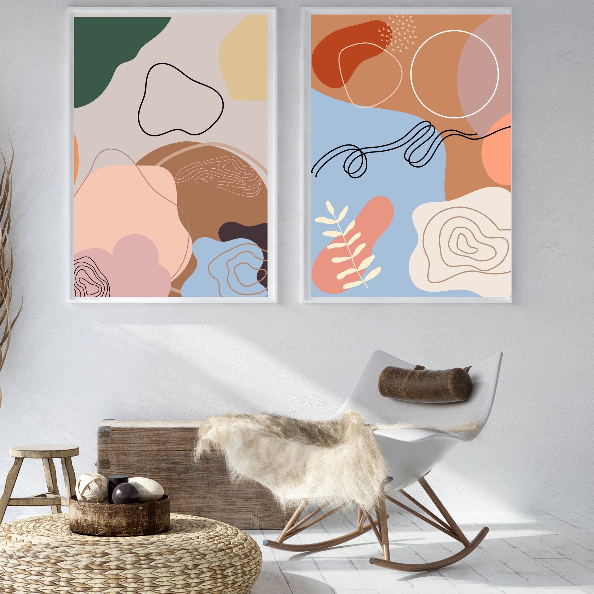Bohemian Abstract Wall Art Prints Set of 3, Room Decor Digital Print - Etsy