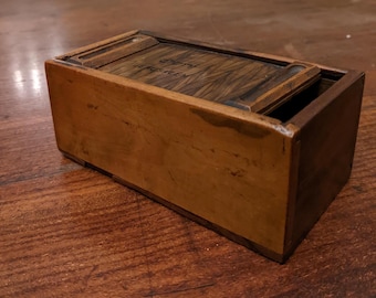 Vintage Roll Top Cigarette Dispenser, Wood and Metal Caddy