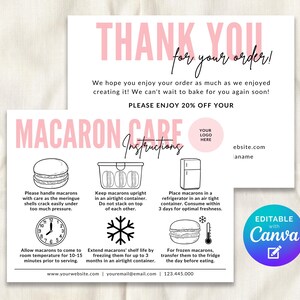 Macaron Care Instructions Card Editable Template, Macarons Care Guide Labels, Home Bakery Business Packaging Insert, Thank You Insert Cards