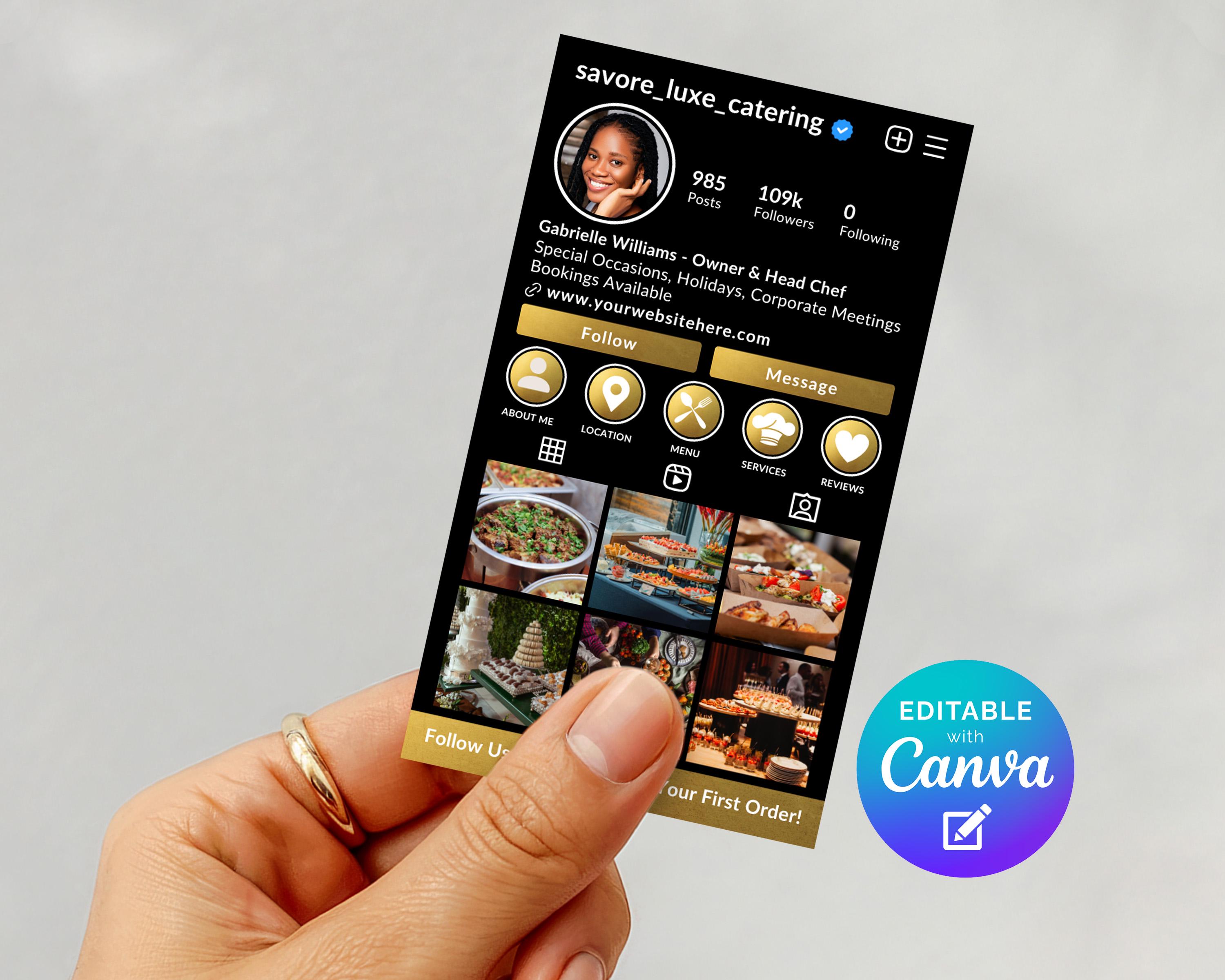 Custom Code Catering Catering Instagram Business Card Editable Template, Catering IG Calling ...