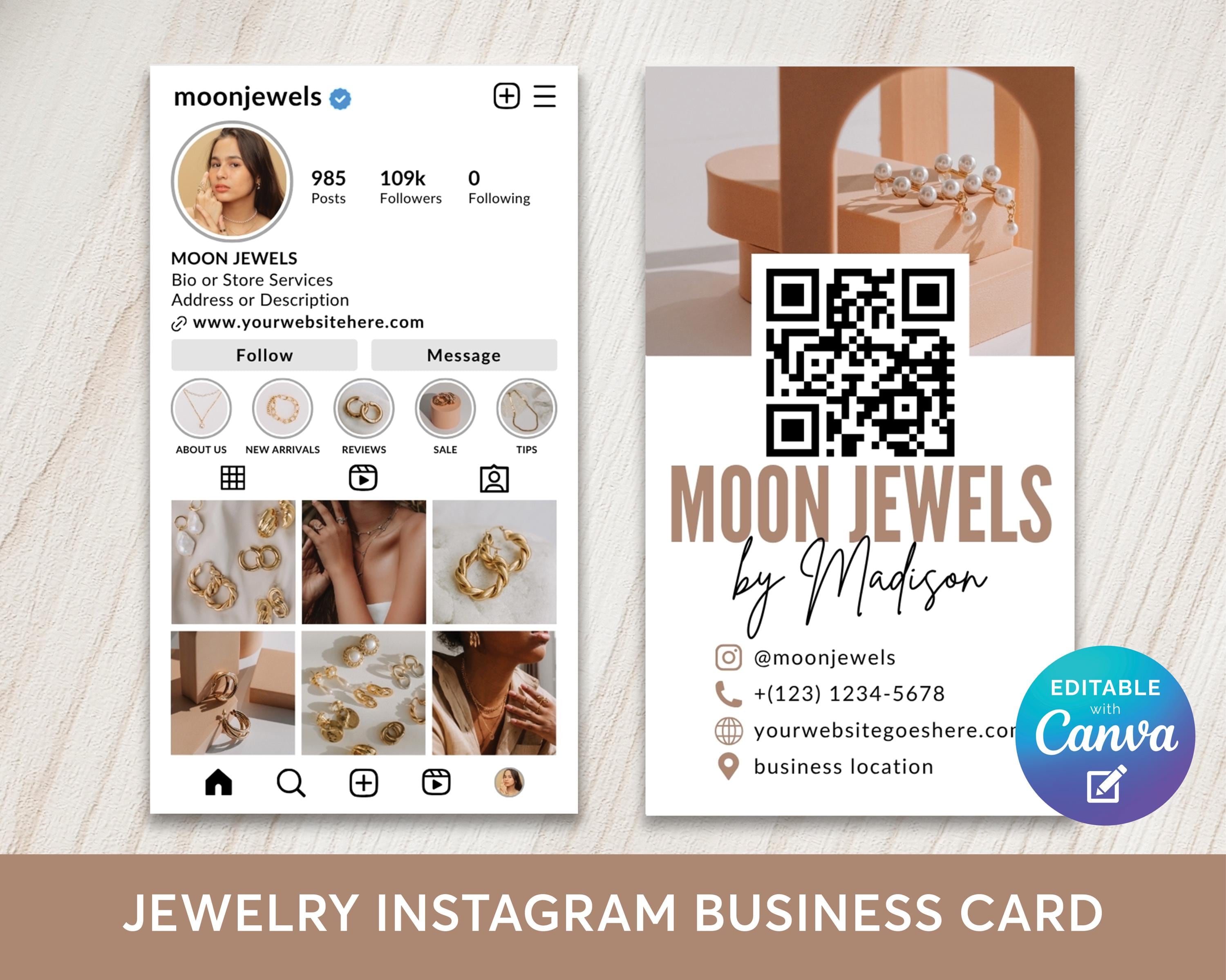 Jewelry Instagram Business Card Editable Template, Modern Jewelry