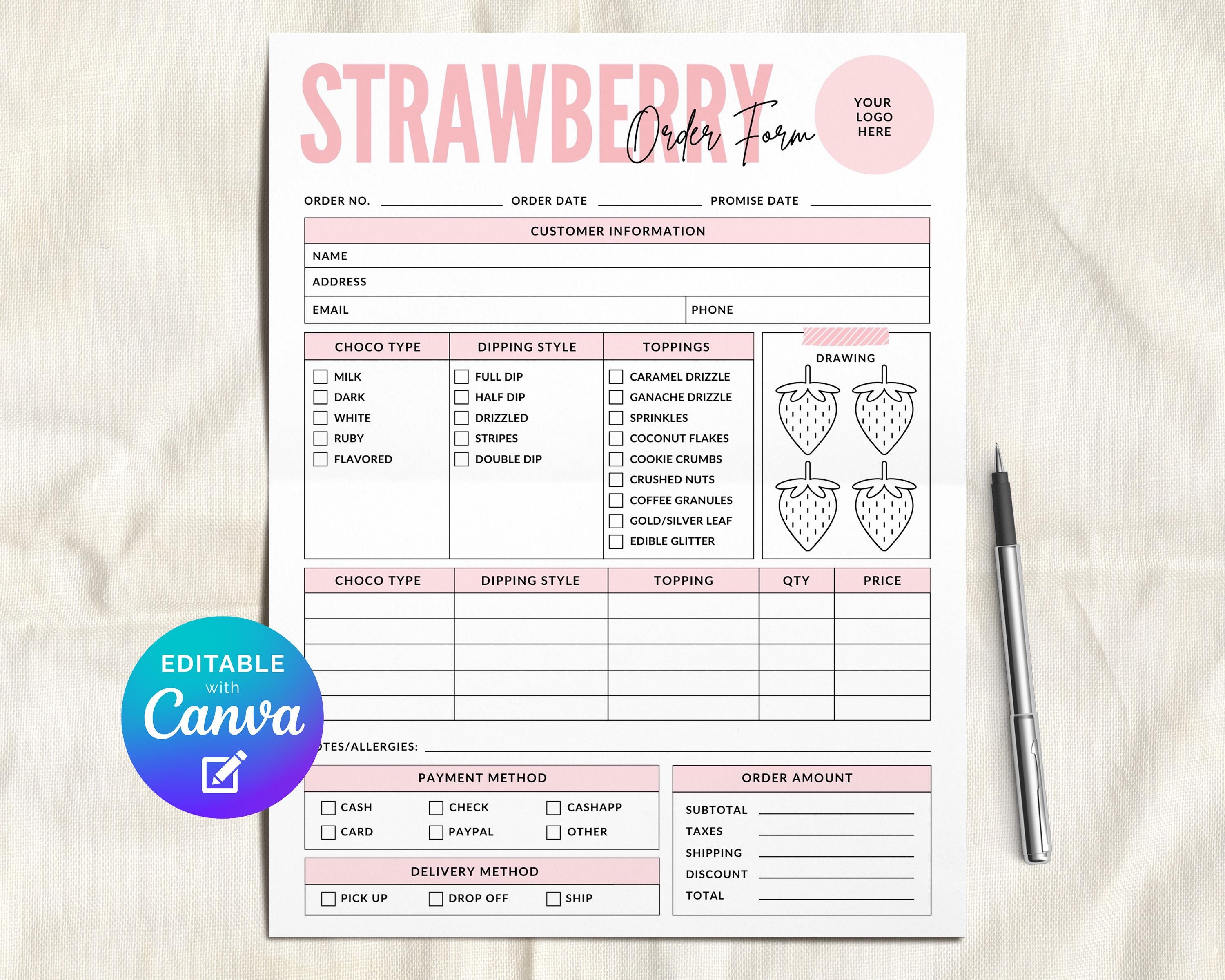 Bakery Order Forms Bundle Editable Template, Bakery Invoice Form, Cake ...
