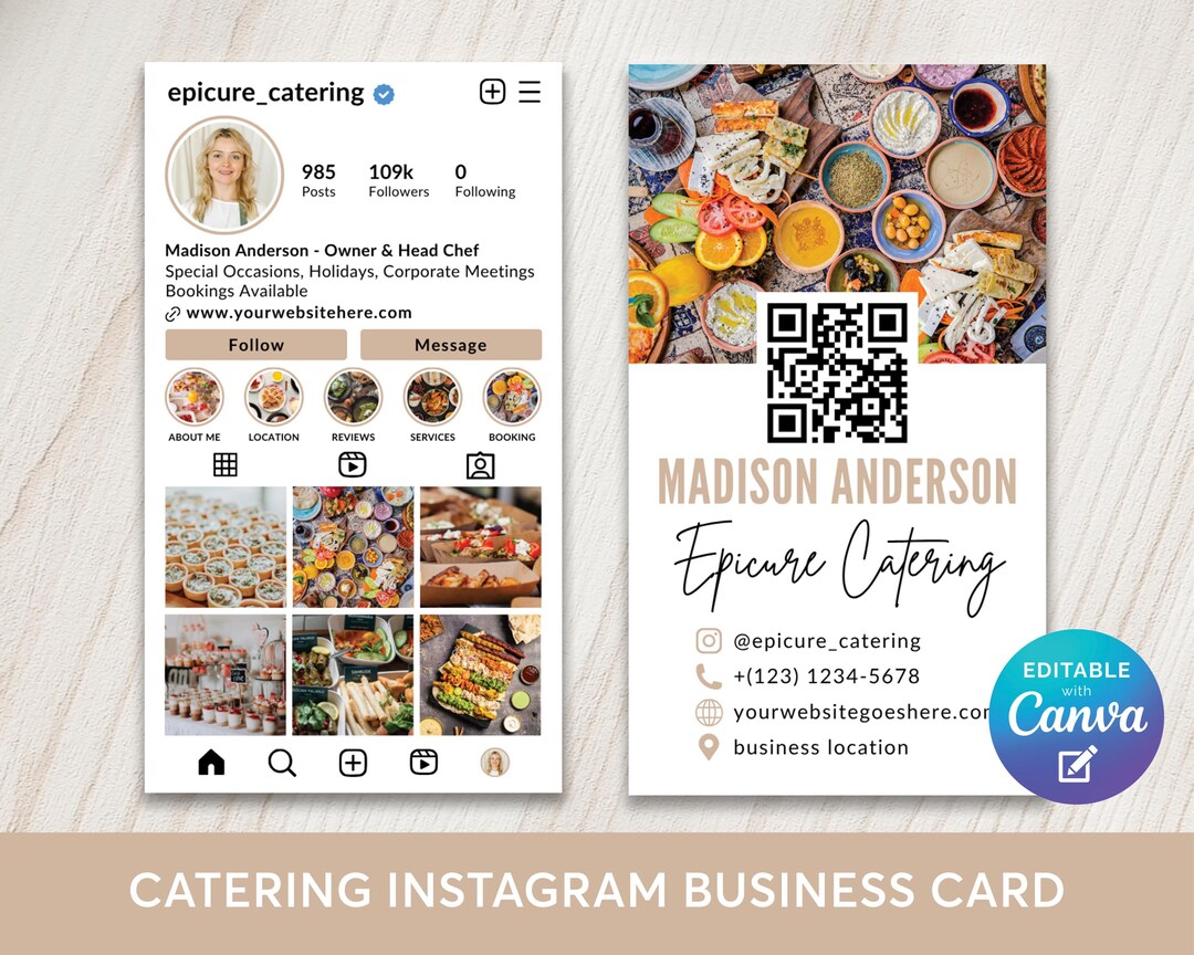 Custom Code Catering Catering Instagram Business Card Editable Template, Catering IG Calling ...
