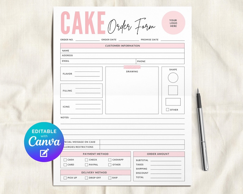Cake Order Form Editable Templ