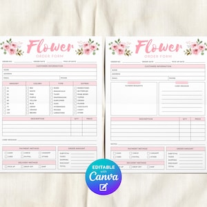 Florist Order Form Editable Template, Flower Bouquet Invoice Form, Floral Custom Order Sheet, Flowers Order Form, Small Business Receipt
