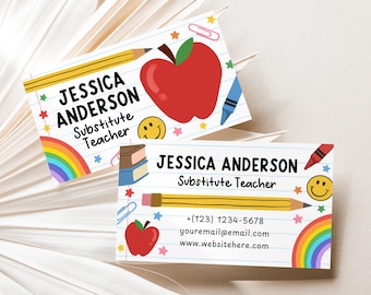 Ersatzlehrer Visitenkarte Vorlage, Grundlehrer Visitenkarte, Back to School, digitaler Download