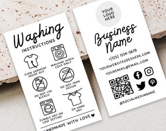 Biglietto da visita con istruzioni per il lavaggio delle magliette, Guida alle istruzioni per la cura del bucato, Scheda di cura del lavaggio, Biglietto di ringraziamento, Modifica con Canva