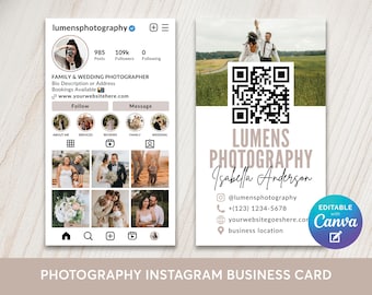 Photographer Instagram Business Card Editable Template, Modern Minimalist Photography IG QR Code DIY Calling Card, Social Media Edit Canva