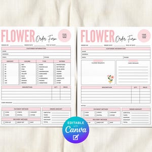 Florist Order Form Editable Template, Flower Bouquet Invoice Form, Floral Custom Order Sheet, Flowers Order Form, Small Business Receipt