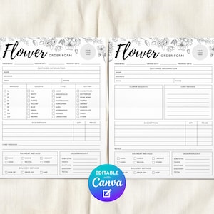 Florist Order Form Editable Template, Flower Bouquet Invoice Form, Simple Floral Custom Order Sheet, Flowers Order Form, Business Receipt