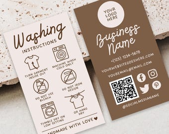 Tshirt Laundry Care Instructions Guide, Washing Instructions Business Card, Washing Care Card, Thank You Insert Card, Edit With Canva