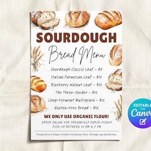 Sourdough Bread Menu Bakery Price List Editable Template, Bread Price List For Small Business, Sourdough Menu For Home Baker, Edit Canva