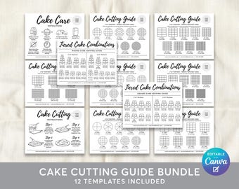 Istruzioni per il taglio della torta, modello modificabile, set di schede guida minimaliste per il taglio della torta, 12 modelli, inserti per servire torte a più livelli