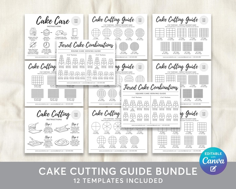 Cake Cutting Instructions Bundle Editable Template, Minimalist Cake ...