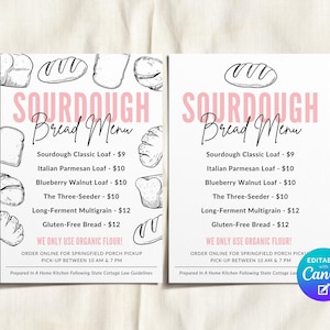 Sourdough Menu Cottage Bakery Price List Editable Template, Bread Price List For Small Business, Sourdough Menu For Home Baker, Edit Canva