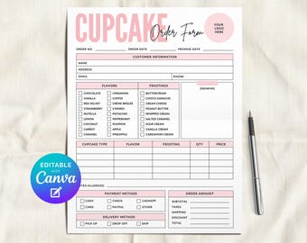Modello modificabile per modulo d'ordine per cupcake, modulo di fattura per torte, modulo d'ordine personalizzato, modulo d'ordine per pasticceria moderna, modulo di fatturazione per cupcake, piccola impresa