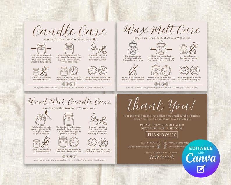 Candle Care Cards Bundle Editable Template