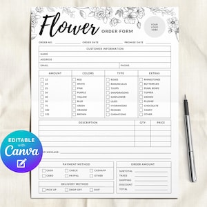 Florist Order Form Editable Template