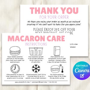 Macaron Care Instructions Card Editable Template, Macarons Care Guide Labels, Home Bakery Business Packaging Insert, Thank You Insert Cards
