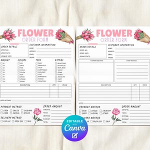 Florist Order Form Editable Template, Flower Bouquet Invoice Form, Floral Custom Order Sheet, Flowers Order Form, Small Business Receipt