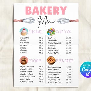 Bakery Price List Editable Template, Menu For Home Bakery With Photos, Dessert Menu Home Baker Small Business, Sweet Treats Bake Sale Flyer