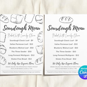 Sourdough Menu Cottage Bakery Price List Editable Template, Bread Price List For Small Business, Sourdough Menu For Home Baker, Edit Canva