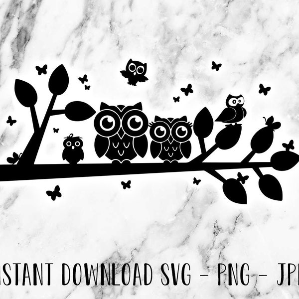 Owls On a Branch - cut file - digital download - SVG - Cricut friendly - cutting machine for printing or vinyl cutting